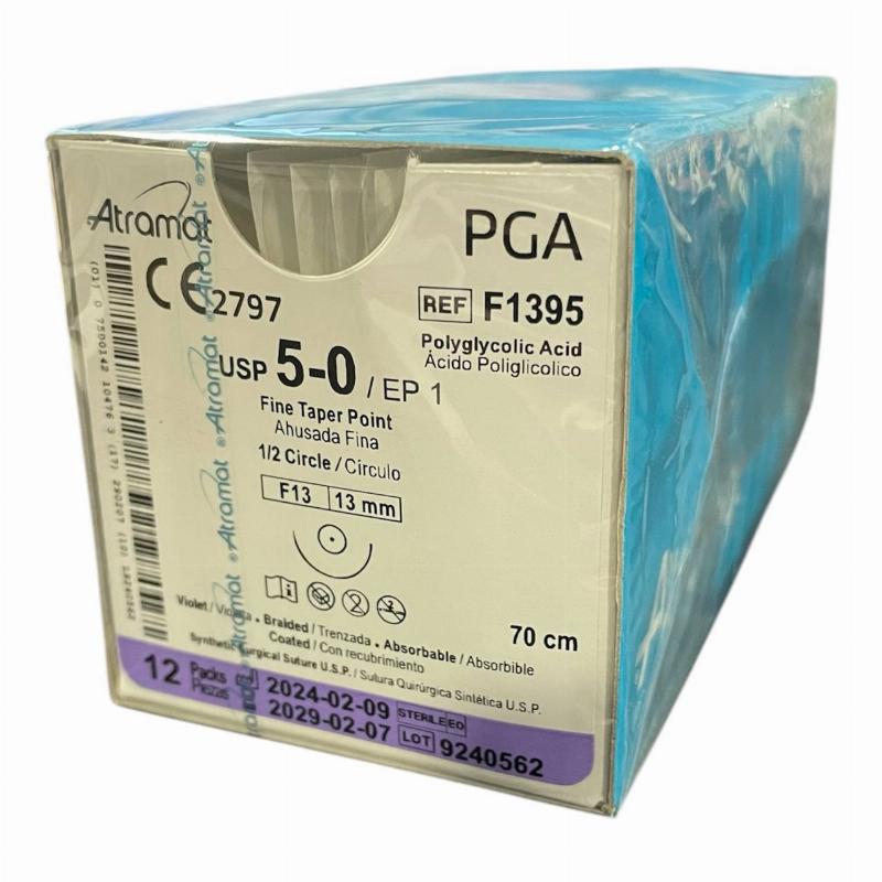 PGA Полігліколід колюча, розсмоктується USP 5-0 (EP1) з колючою голкою 13мм, 1/2кола, довж. нитки 70см